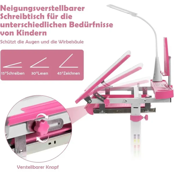 COSTWAY Kinderschreibtisch höhenverstellbar, Jugendschreibtisch mit Stuhl & Bücherständer, Kinderarbeitstisch für Lesen, Schreiben & Malen - Image 2